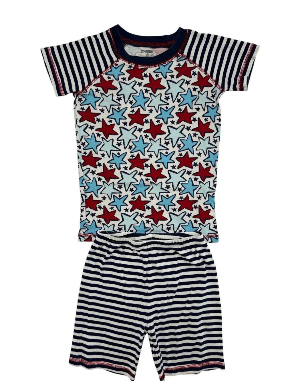 GYMBOREE Stars and Stripes Cotton Short John Pajama Set Sz 8 Kids Red White Blue